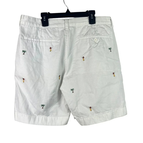 J.Crew Gramercy White Chino Denim Shorts Hula Girl Palm Tree Print Mens 32 - Picture 2 of 6